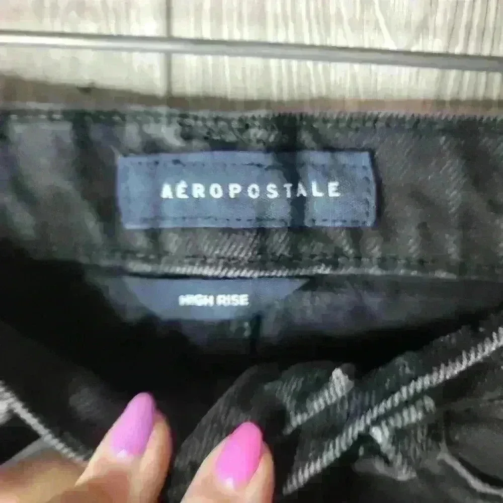 ♡Aeropostale‎ black denim highrise distressed mini skirt. Size 000. C-3